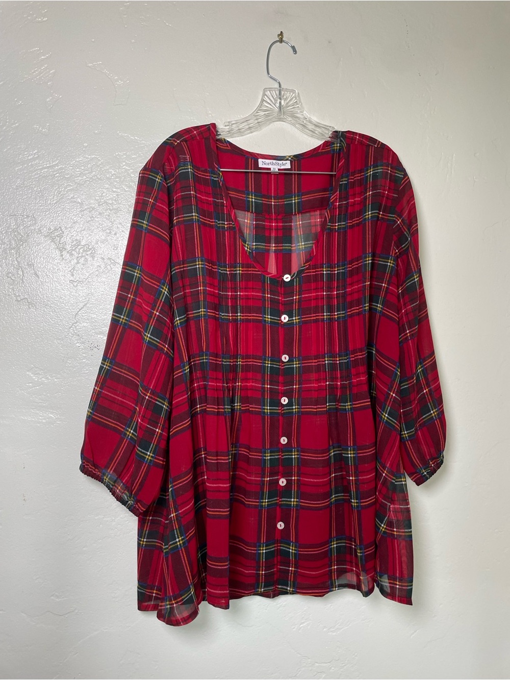 NorthStyle Red Plaid Button-Front Women's Shirt Sz 2x